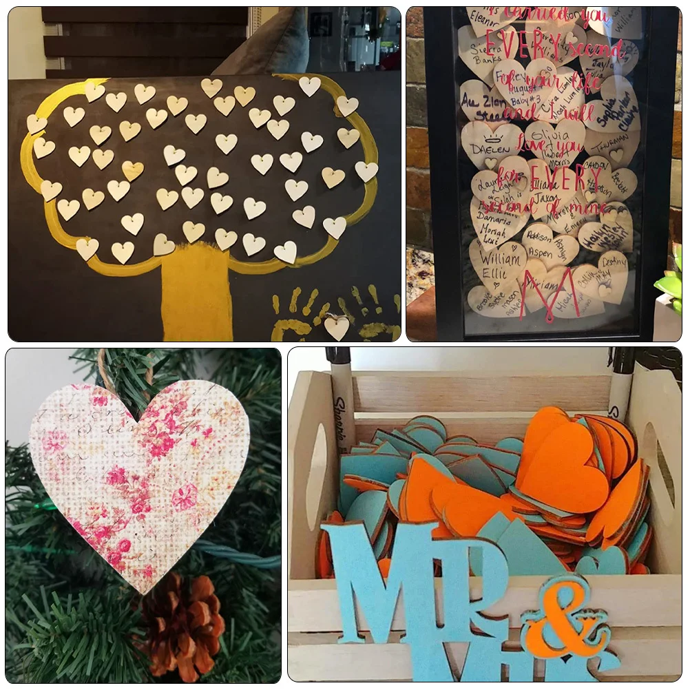 

200pcs Wooden Heart Decorations Unfinished Heart Shaped Wood Slices Smooth Diy Craft Material For Valentine Wedding Gift Box