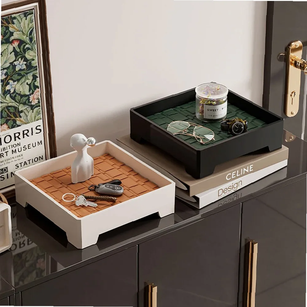 Light Luxury Ancient Leather Storage Tray Box Leather Aromatherapy Tray Desktop Ornament Decor Keys Coins Holder Trays