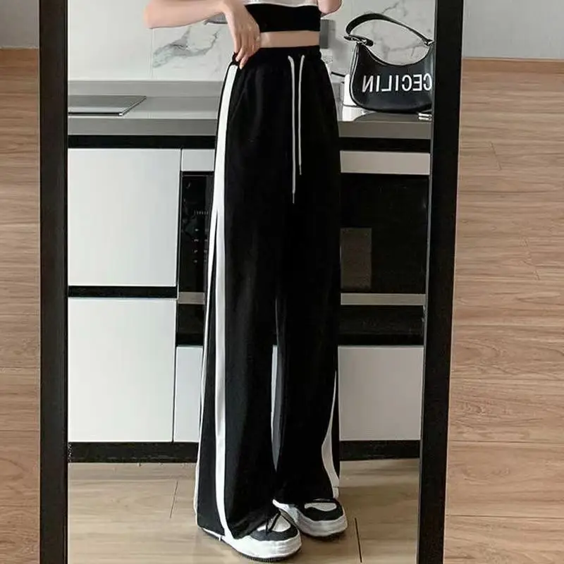 Screw Thread Motion Ice Shreds Trousers 2024 Female Summer Thin Style Casual Loose Straight Cylinder High Waisted Wide Leg Pants