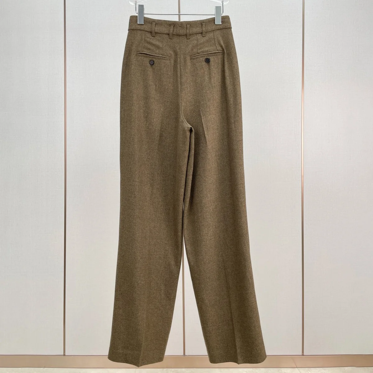 High Quality Women Tweed Wide Leg Trousers, High Waist Pleated Suit Pants, Vintage Straight Long Pants lyt134643