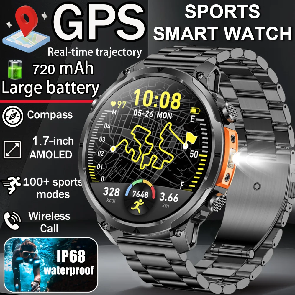 2026 New Outdoors Military GPS Sports Smart Watch Men Built-in Dual-Band GNSS Compass Altimeter 10ATM Bluetooth call Smartwatch