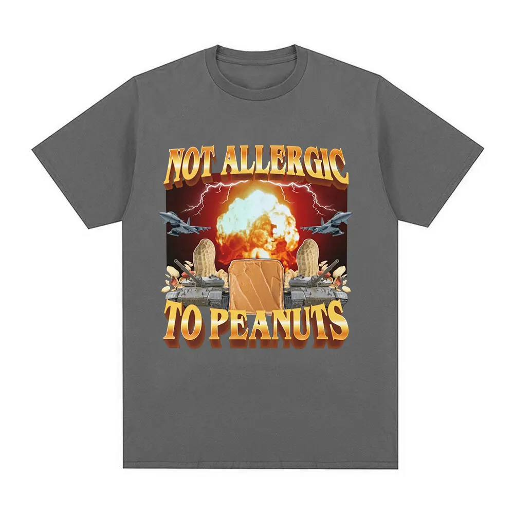 Not Allergic To Peanuts Graphic T-Shirt Men\'s Vintage Fashion Short Sleeves T-shirts Cotton Casual Oversized T Shirts Streetwear