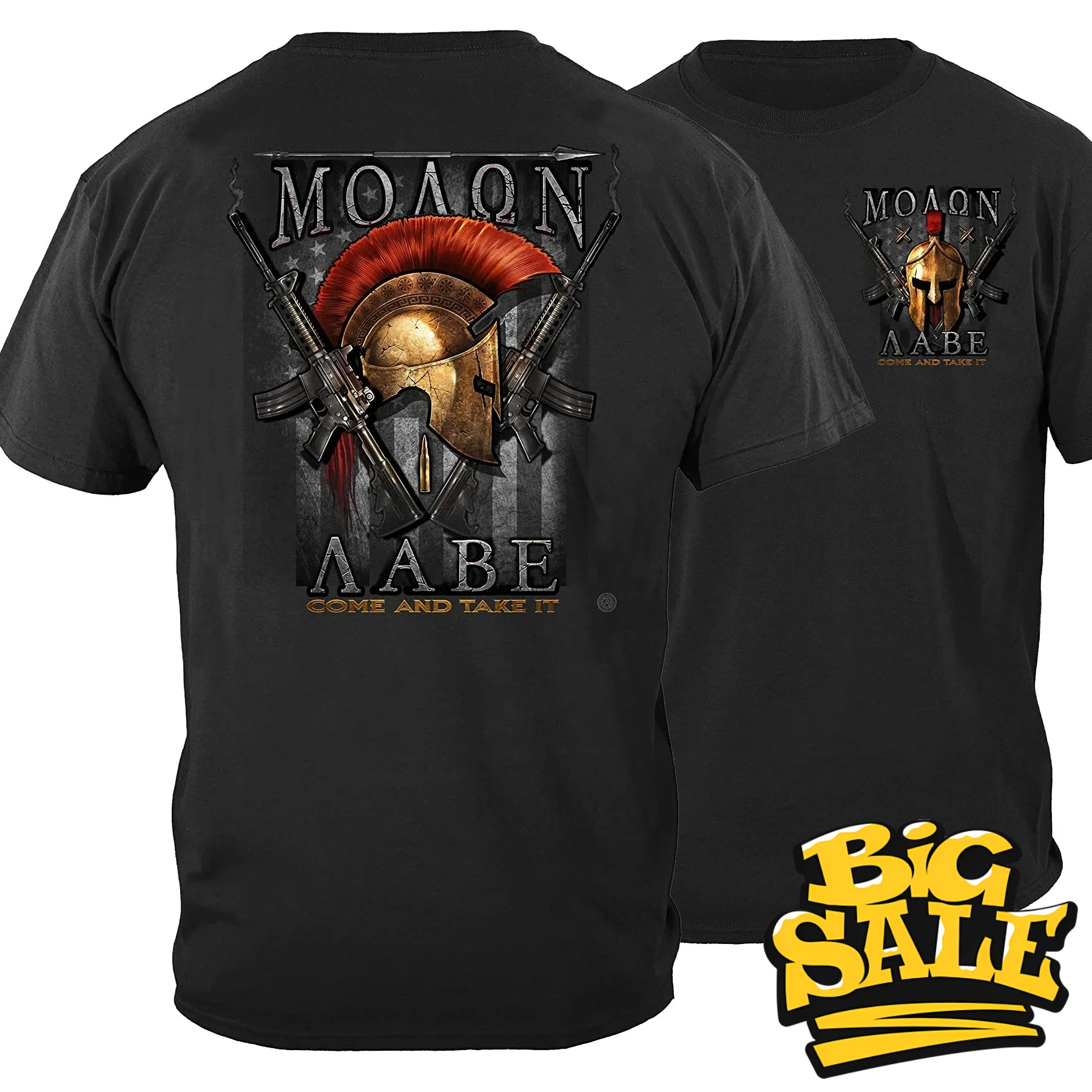 Spartan and American Flag Molon Labe 2nd Amendment T-Shirt 100% Cotton O-Neck Summer Short Sleeve Casual Mens T-shirt Size S-3XL