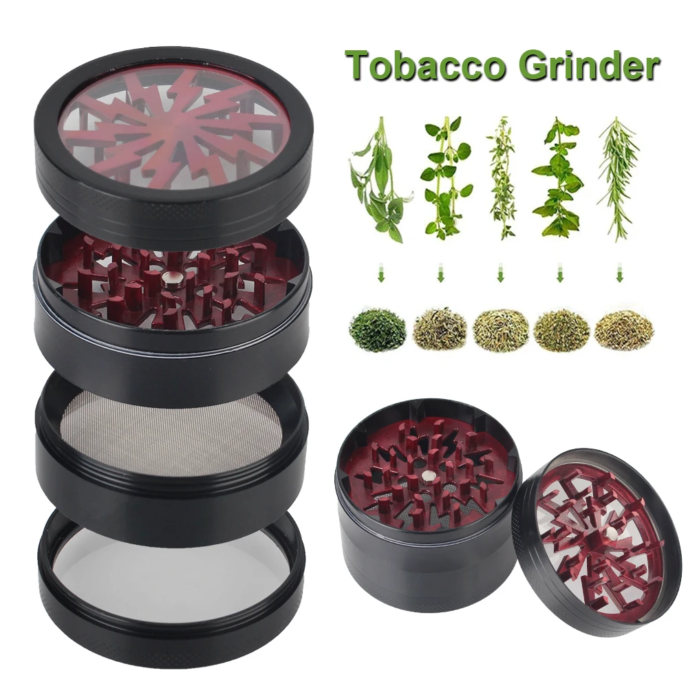 Transparent 63MM 4-layer Manual Latest Lightning-Shaped Aluminum Alloy Grinder Spice Cutter