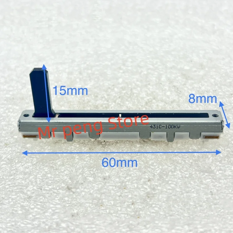 1pcs for ALPS 60mm single-coupled straight slip Potentiometer W100K has a mid-point positioning shaft length of 15mm