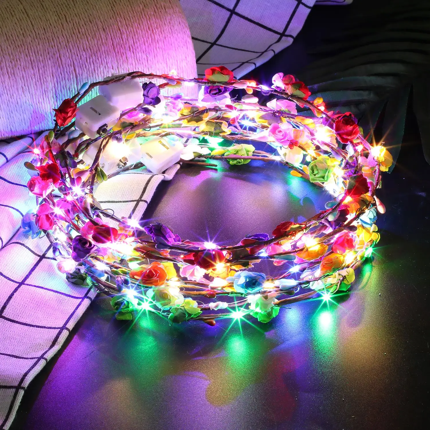 12Pcs LED Flower Crown Adjustable Flower Glow Color Nights Wreath Headband Garlands Birthday Party Wedding Baby Shower Decor