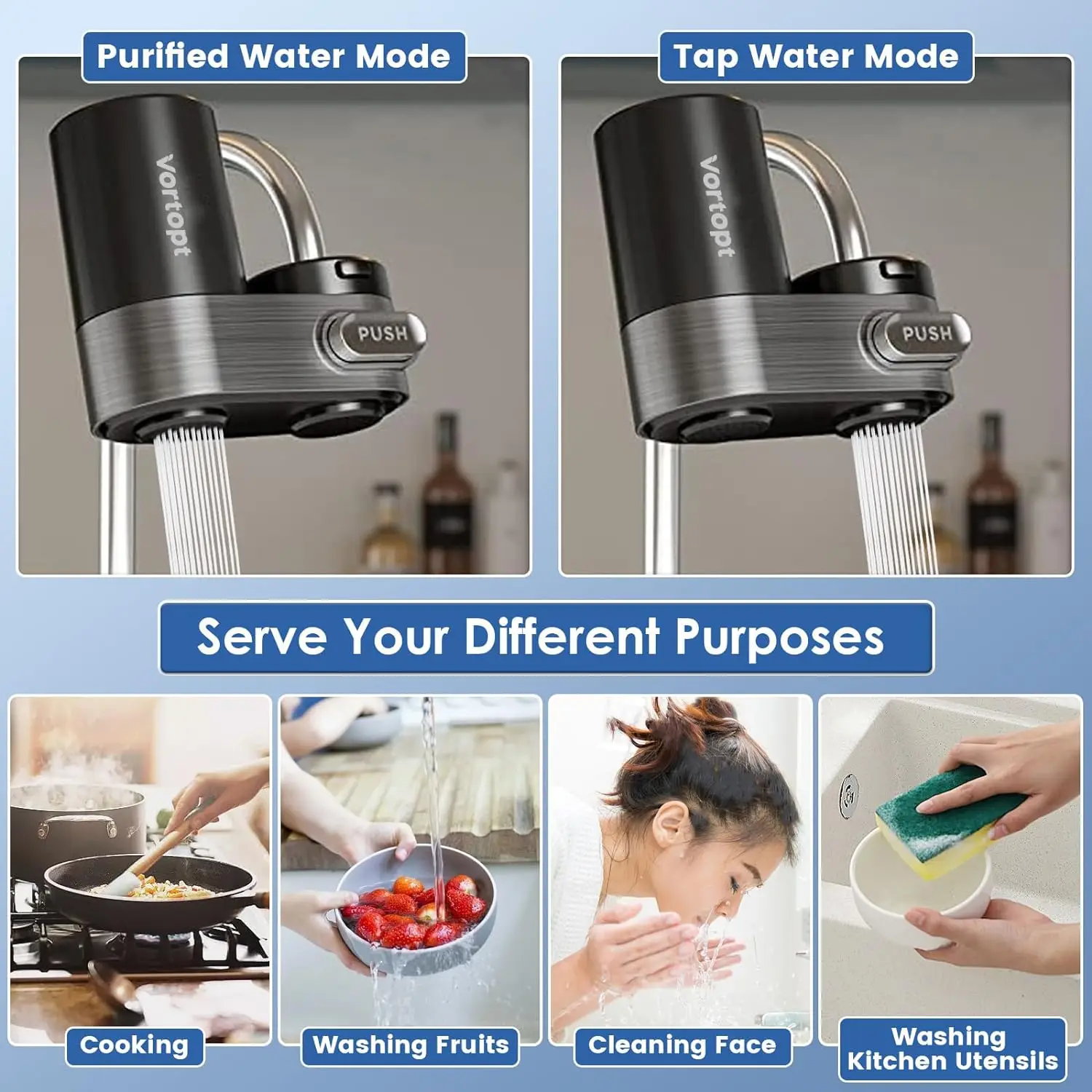 Premium Faucet Tap Mount Water Filter Purifier System, NSF Certified Reduces Heavy Metal Lead, ChlorineBad Taste Kitchen