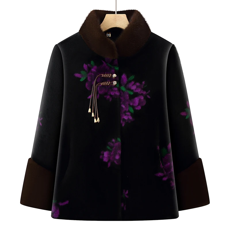 Mom winter clothes velvet mink thickened warm coat fashionable grandma imitation leather coat middle-aged and elderly clothes
