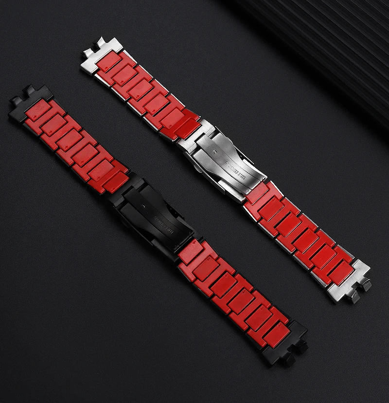 Ремешок для часов из нержавеющей стали для Casio, маленький серебристый ремешок для часов 3459, модифицированный ремешок для часов с Красной нижней частью, Аксессуары для браслета