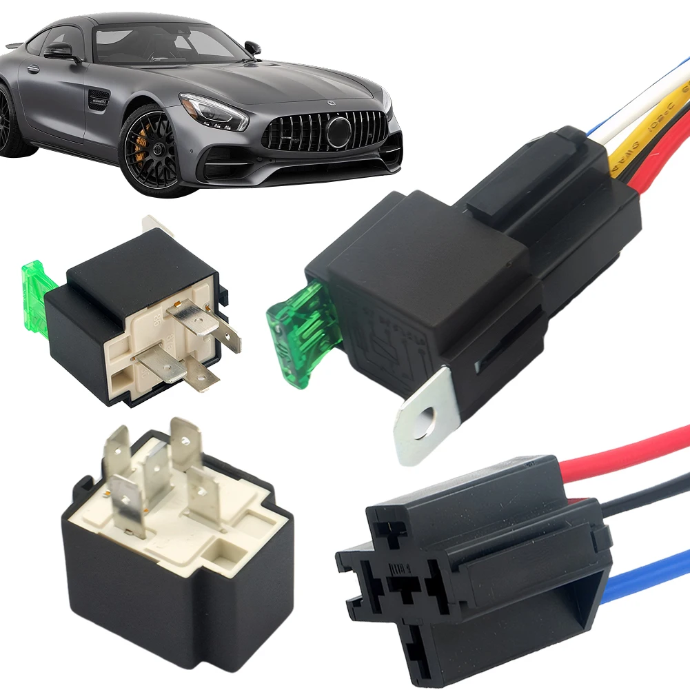 12V DC 4 Pin 5 Pin Car Automotive Fused Relay with Holder Socket Copper Terminal Auto Relay On/Off Fused Relay