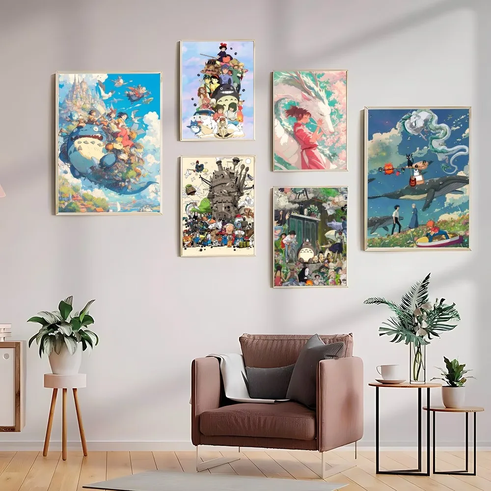 Póster de colección Studio Ghibli Ukiyo-e, carteles adhesivos, pegatina de papel impermeable, decoración del hogar para cafetería y Bar