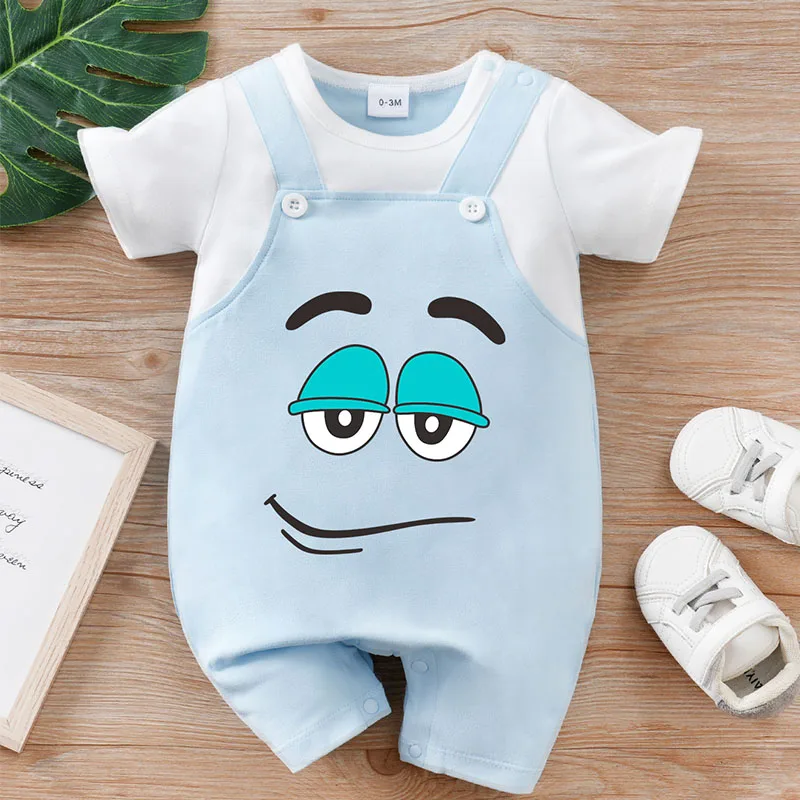 Baby Romper One-Piece Cartoon Outfit Soft Breathable Short Sleeve Newborn Infant Jumpsuit Cute Baby Clothes 0-18M