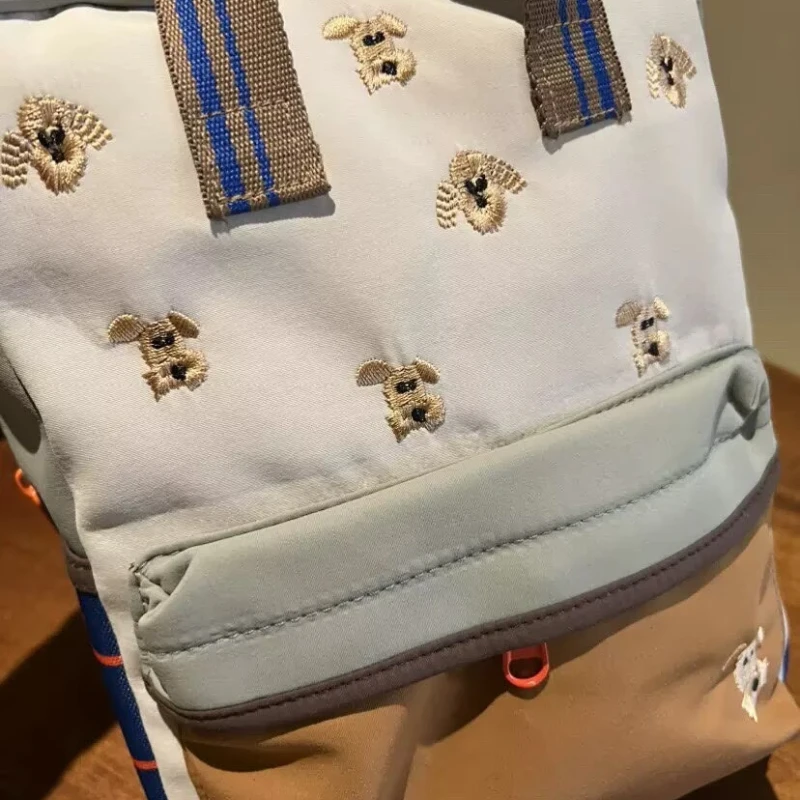Embroidered Puppy Mini Backpack Cute Color Block School Bag for Toddler Girls Lightweight Travel Rucksack