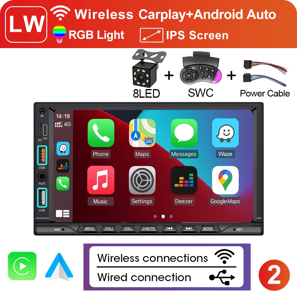 XIMA Universele 2din 7 inch IPS Touchscreen Carplay Android Auto Autoradio Bluetooth FM Extra Ingang Auto Multimedia Speler - afbeelding 1