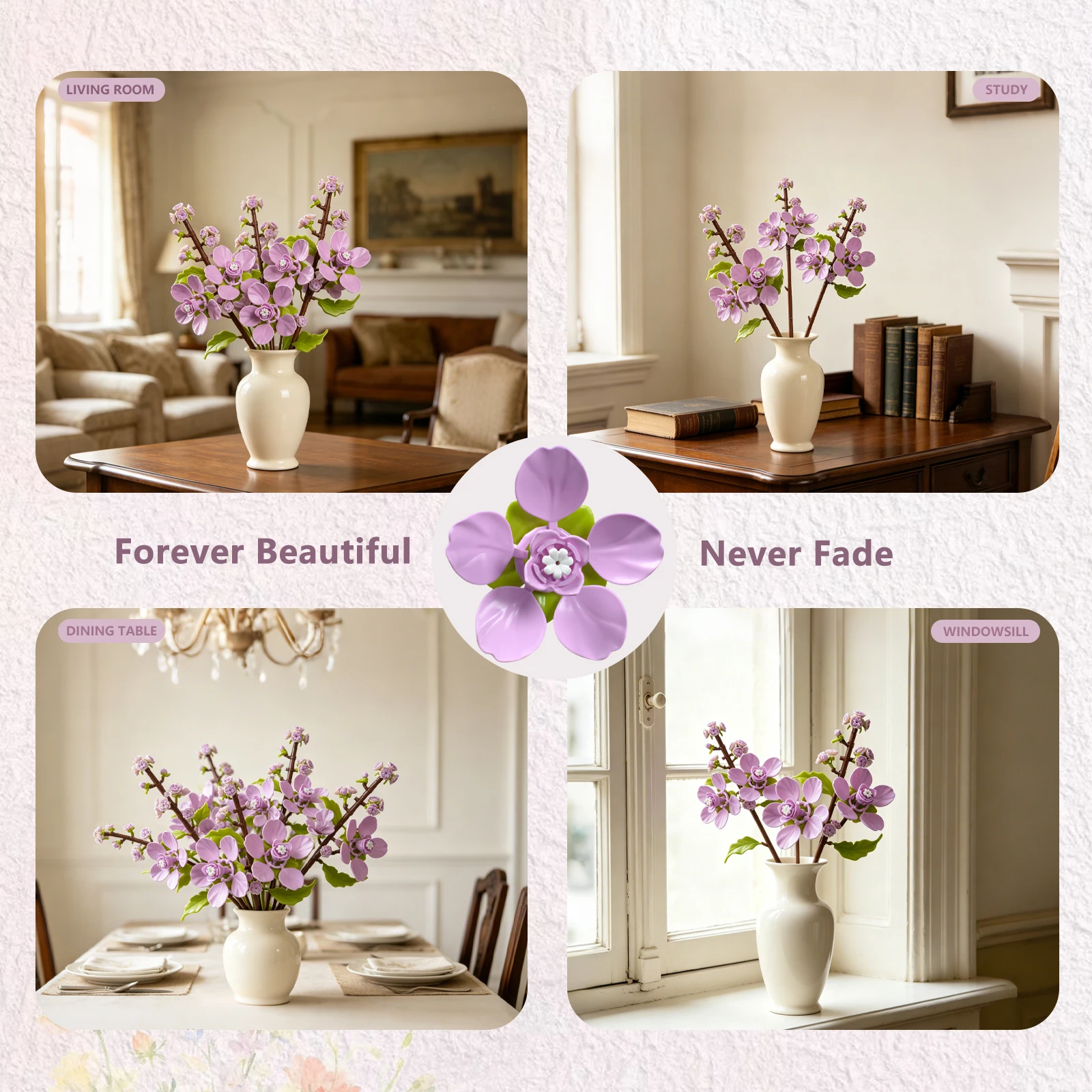 Cherry Blossoms Building Block Bouquet,  Flowers Featuring Gradient Petal Details, Ideal for Tabletop Display and DIY Home Decor - view 6