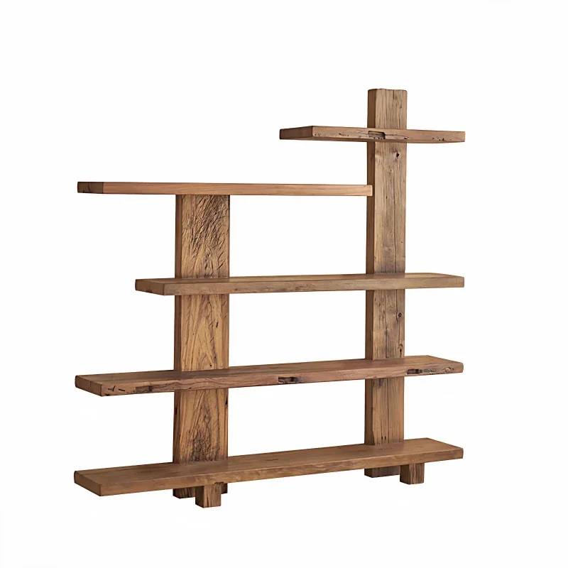 Wabi Sandy Wind Solid Wood Bogu Shelf Duobao Pavilion Against the Wall Bookshelf Display Cabinet Homestay Shelf