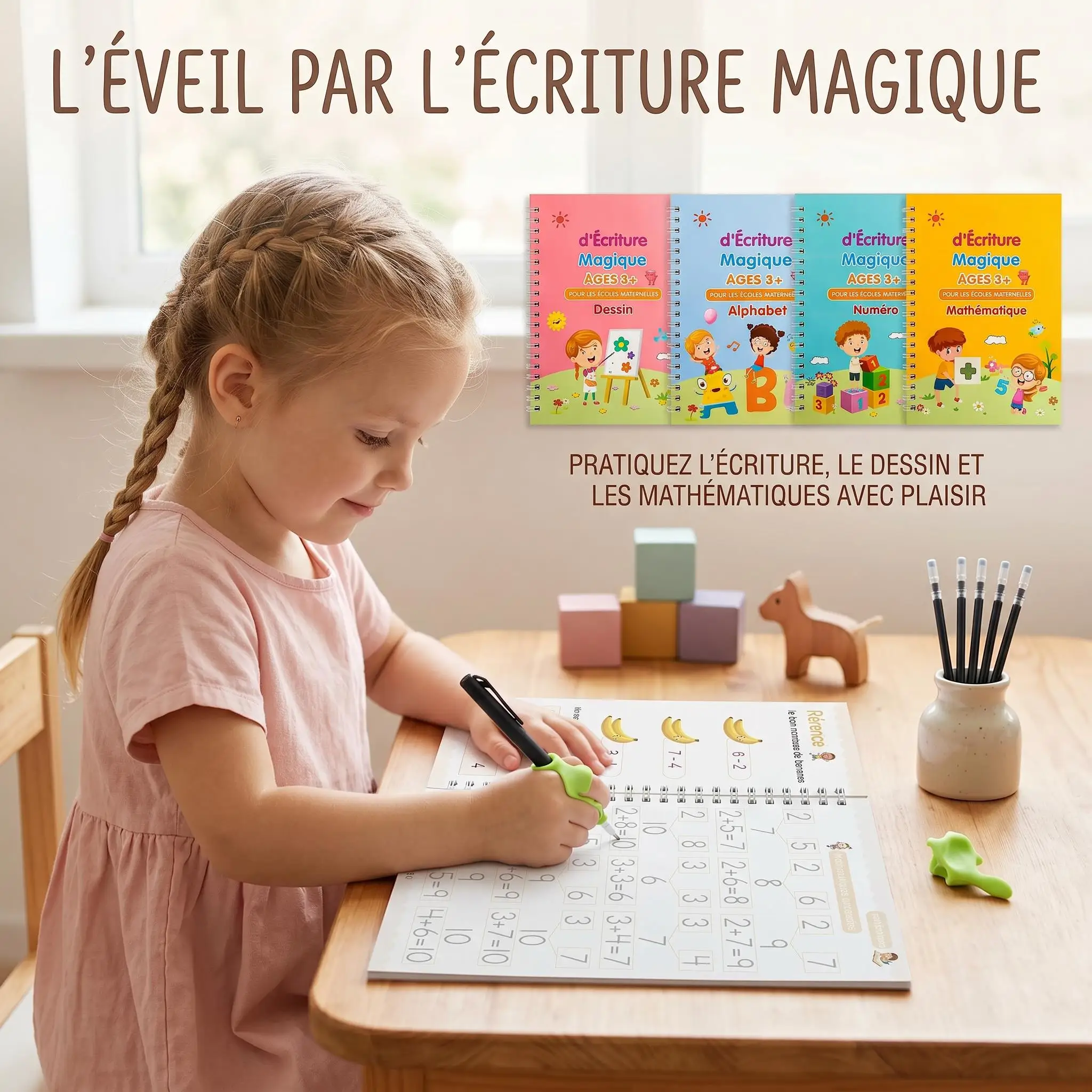 Reusable Magic Practice Copybook Kids French Auto Disappearing Ink Pen Calligraphy Handwriting Tracing Book for Children Student