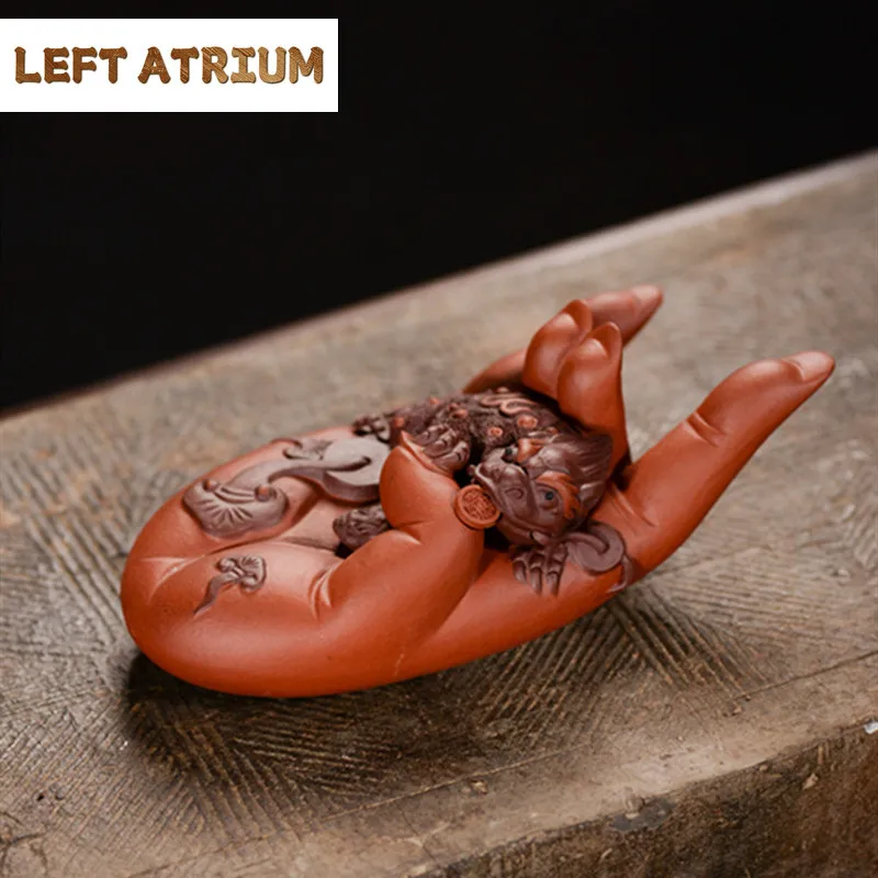 Yixing Sculpture Purple Clay Tea Pet Lucky Fortune Animal Tea Figurine Ornaments Handmade Crafts Chinese Tea Set Art Decoration