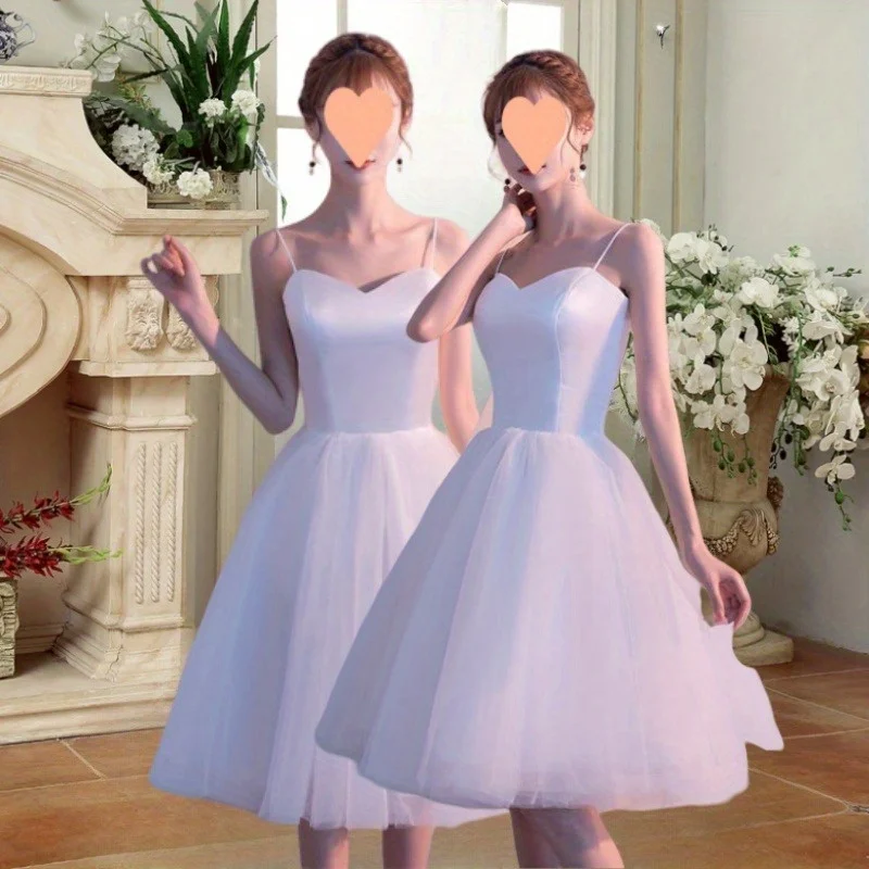 

2025 New Wedding Dress Simple Dress Bridesmaid Bridesmaid Strap Small Short Style Forest Travel Photography Bridesmaid Dress