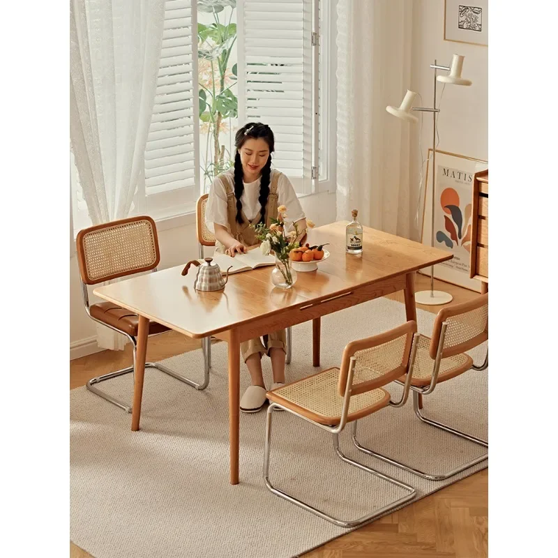 

Nordic all-solid wood retractable dining table dining table and chair combination folding household log oak simple dining