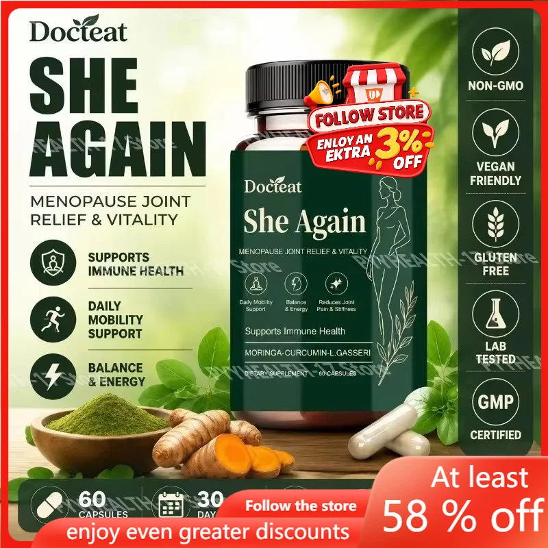 Docteat She Again Menopause Joint Support Capsules with Moringa-Curcumin-L.Gasseri Daily Mobility and Immune Support 60 Capsules