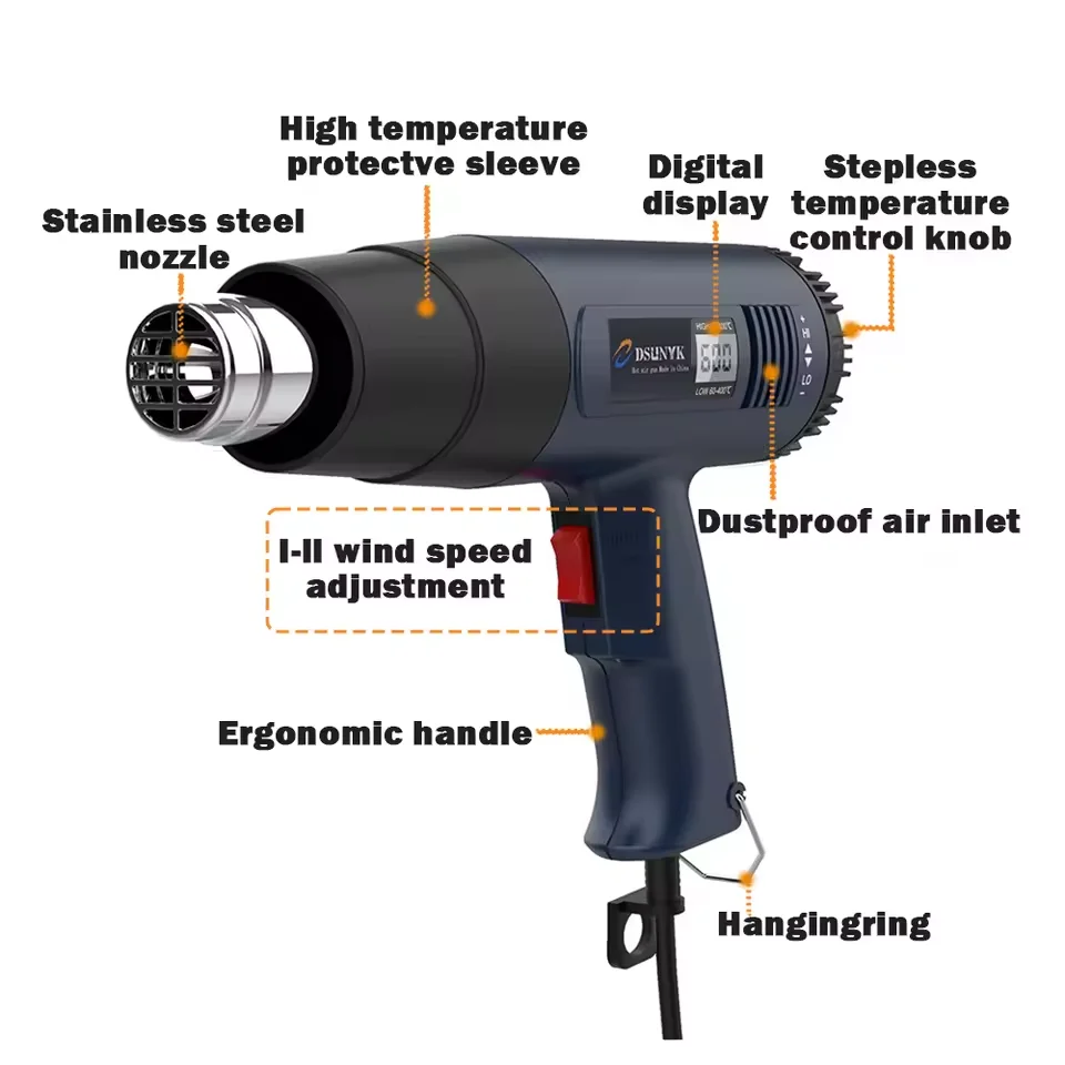 NEW Heat Gun Construction Thermal Dryer 220V Heat Guns Soldering Tool Temperature Adjustable Hair Dryer Shrinking Wrapping Tools