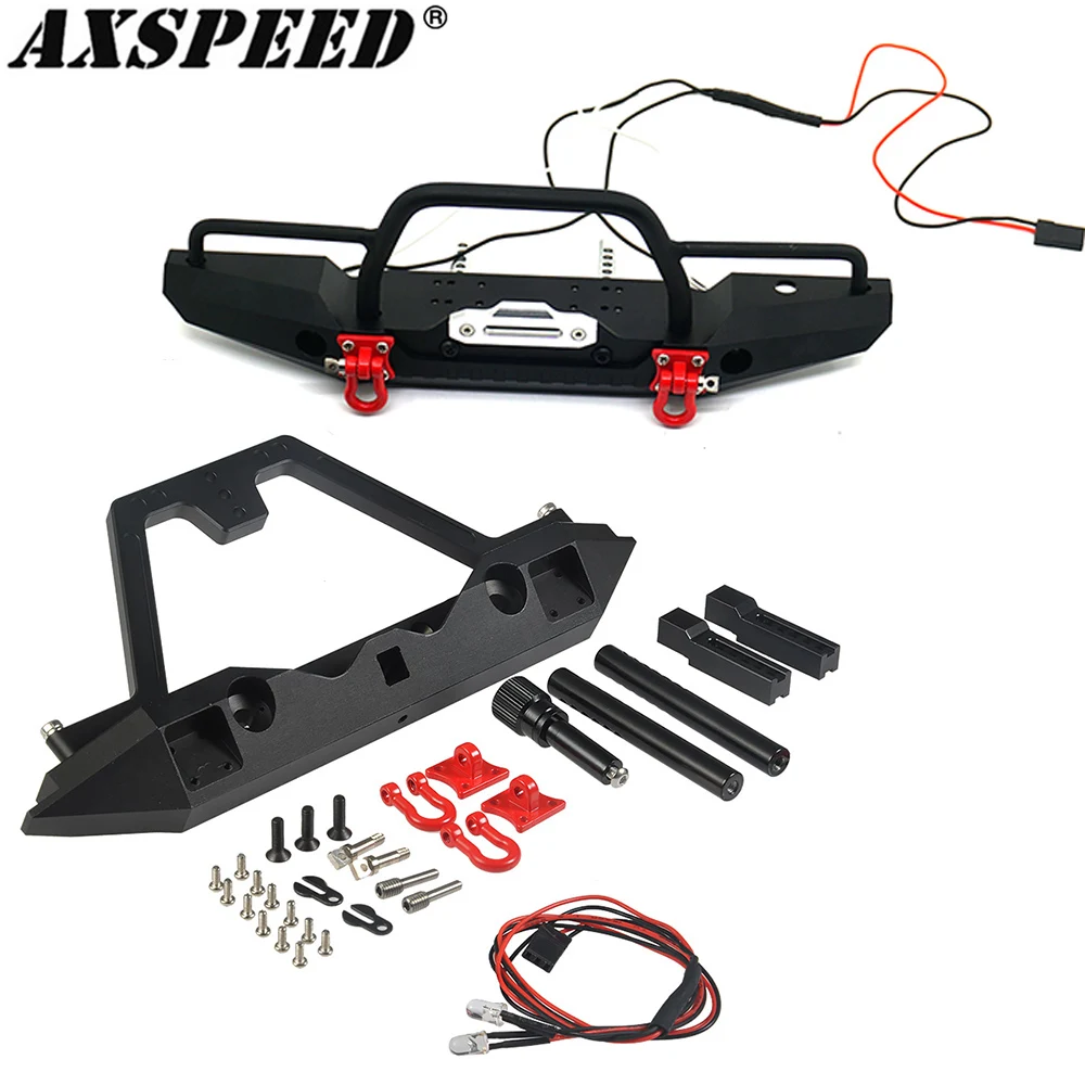 AXSPEED RC Car Metal Front & Rear Bumper with Trailer Hook for 1/10 RC Crawler TRX4 Upgrade Parts