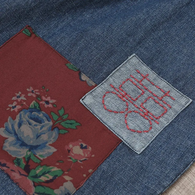 Nowe sztuki w stylu wiosna jesień kobiety w pasie bawełniane spodnie jeansowe szerokie nogawki Vintage Patch wzory kostki luźne jeansy C719