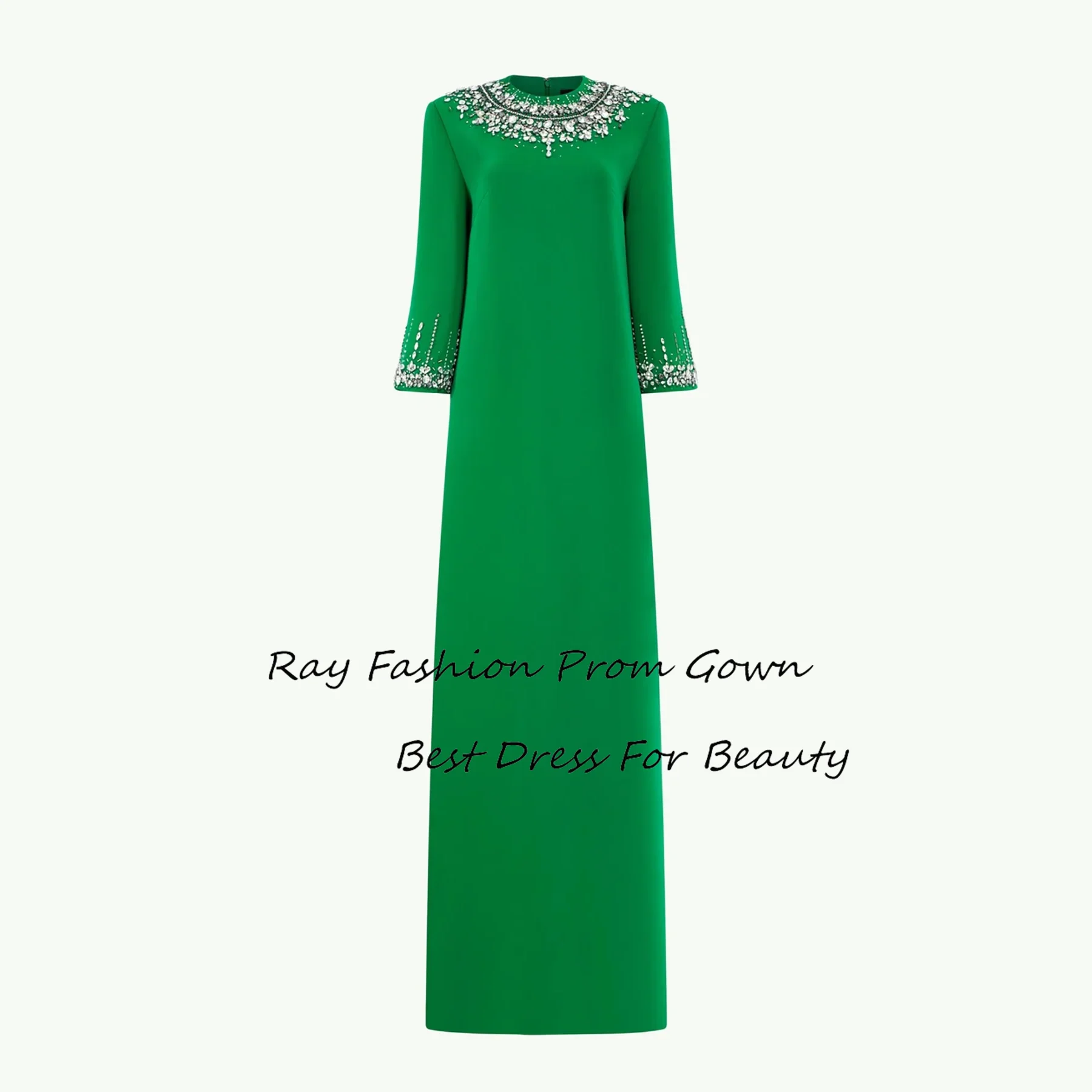 Ray Fashion A Line Evening Dress O Neck Full Sleeves With Crystal Floor Length For Women Formal Occasion Gowns Платье для бала