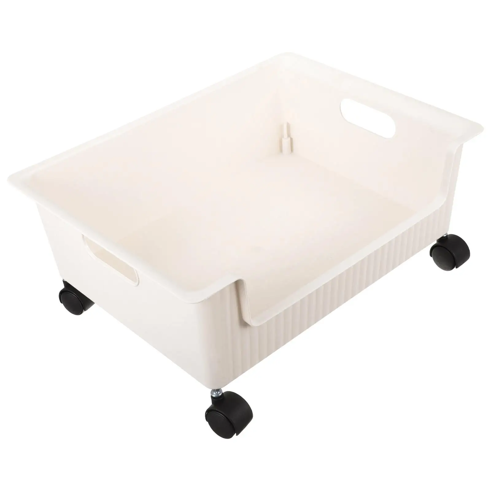 

Bookcase with Wheels Plastic Storage Box Book Container under Bed Shelf Middle Size Ivory White PP Material Large Capacity