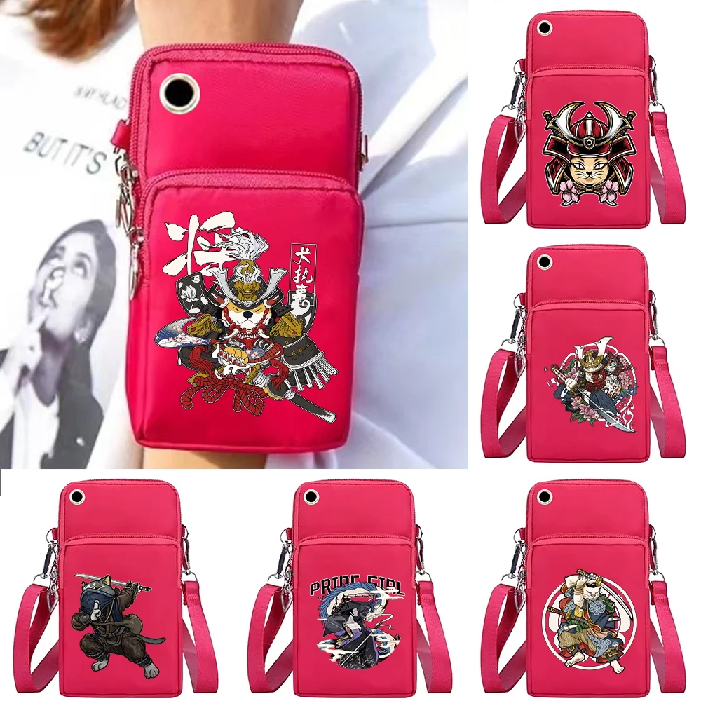 Mobile Phone Bag Women Shoulder Bags Wrist Pack Apple/Huawei/Xiaomi/Samsung Universal Cell Phone Packet Samurai Print Wallets