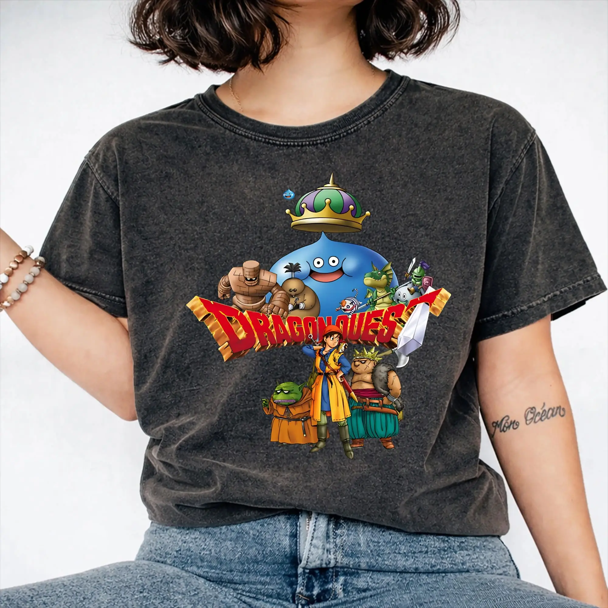 Dragon Quest slime Washed T Shirts Streetwear Hip Hop Fashion T-Shirt  Tees Men Women Short Sleeve Oversize