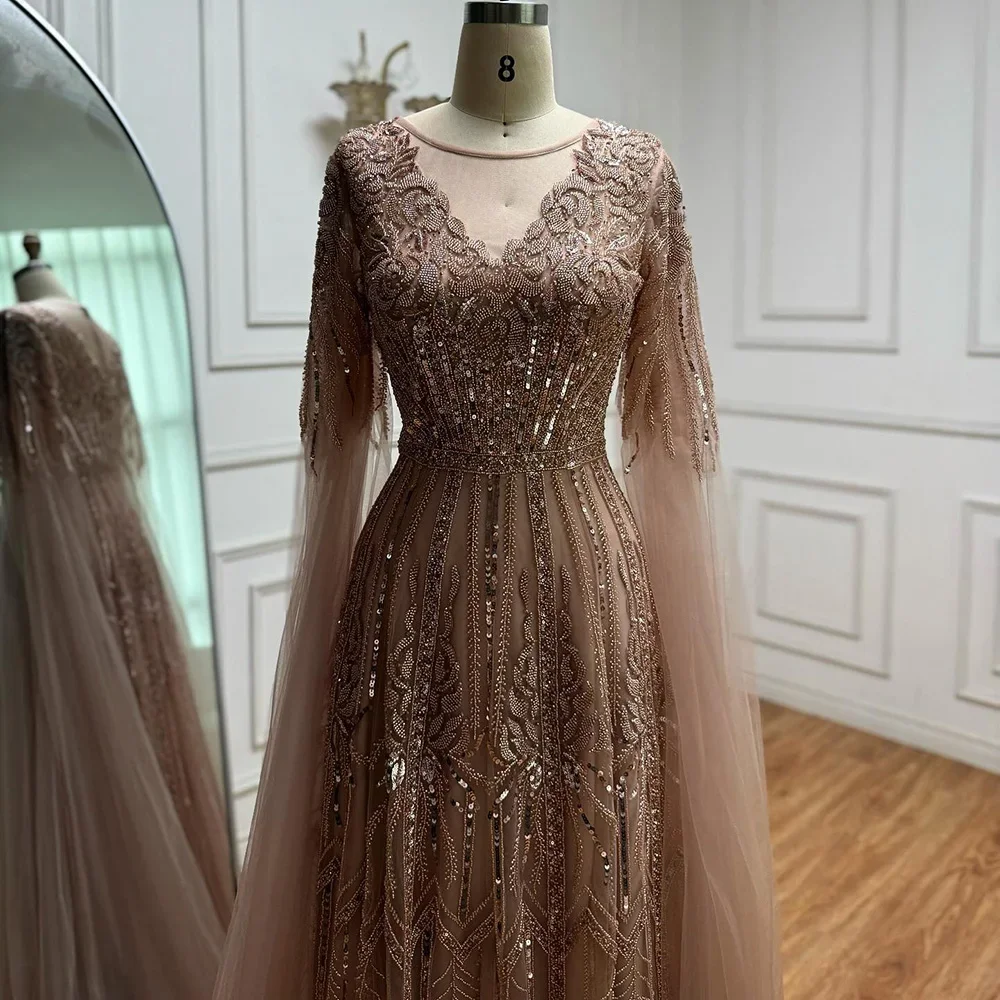 Luxury Elegant Rose Gold Beaded A Line Evening Dress with Cape Sleeves for  Formal Party Serene Hill 2026 Customized CLA73056 - AliExpress 320