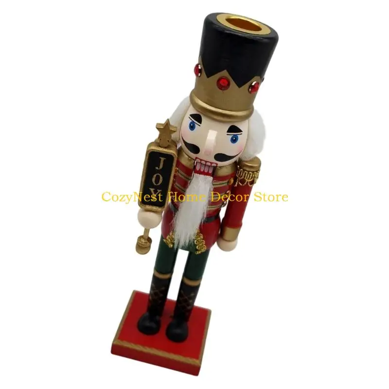 92MF Christmas Nutcrackers Pillar Candle Holders Wooden Nutcrackers Soldier Figure Candle Stand with Upper Receptacle for Dining