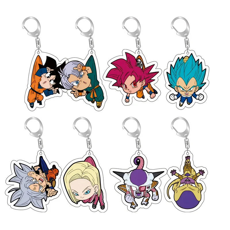 Dragon Ball Anime Acrylic Pendant Keychains Son Goku Vegeta Super Saiya Frieza Trunks Buu Piccolo Figure Kids Gifts Toys