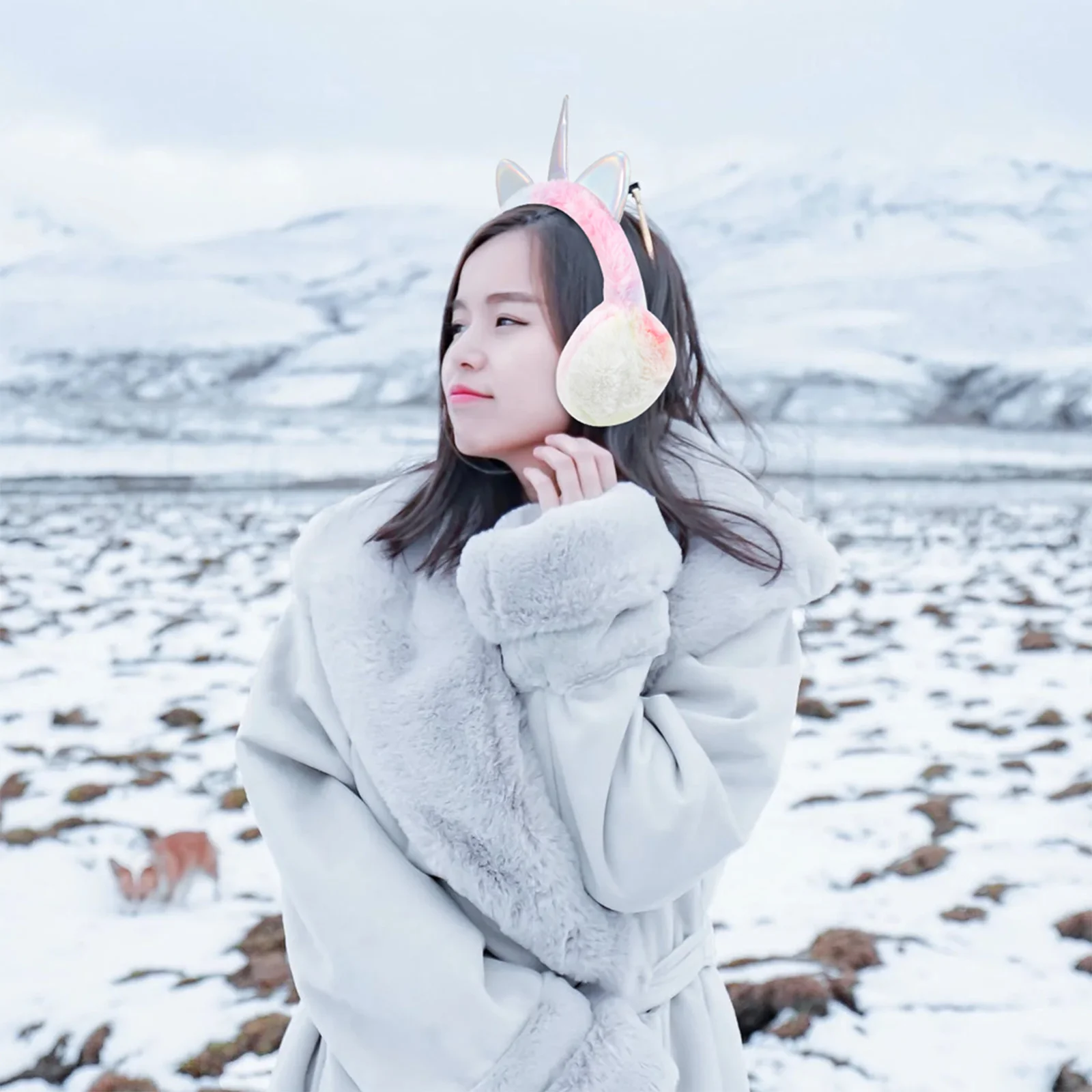 Unicorn Earmuffs Hair Ties Girls Multifunction Warm Cover Plush Winter Protector Child Multi-function