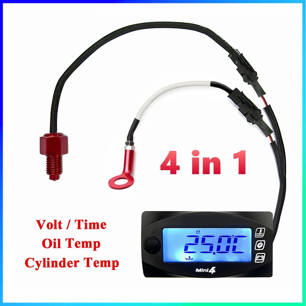 

Koso Motorcycle MINI 4 DUAL TEMP METER Cylinder Temperature Oil Temperature Sensor Volt Time Square Gauge Universal thermometer