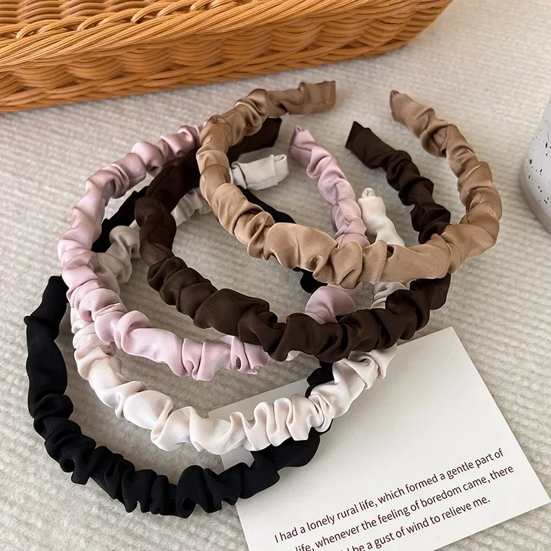 New Fashion Satin Pleated Hair Hoop Hairbands for Women Girls Solid Color Headbands Headdress Female Hair Accessories Headwear