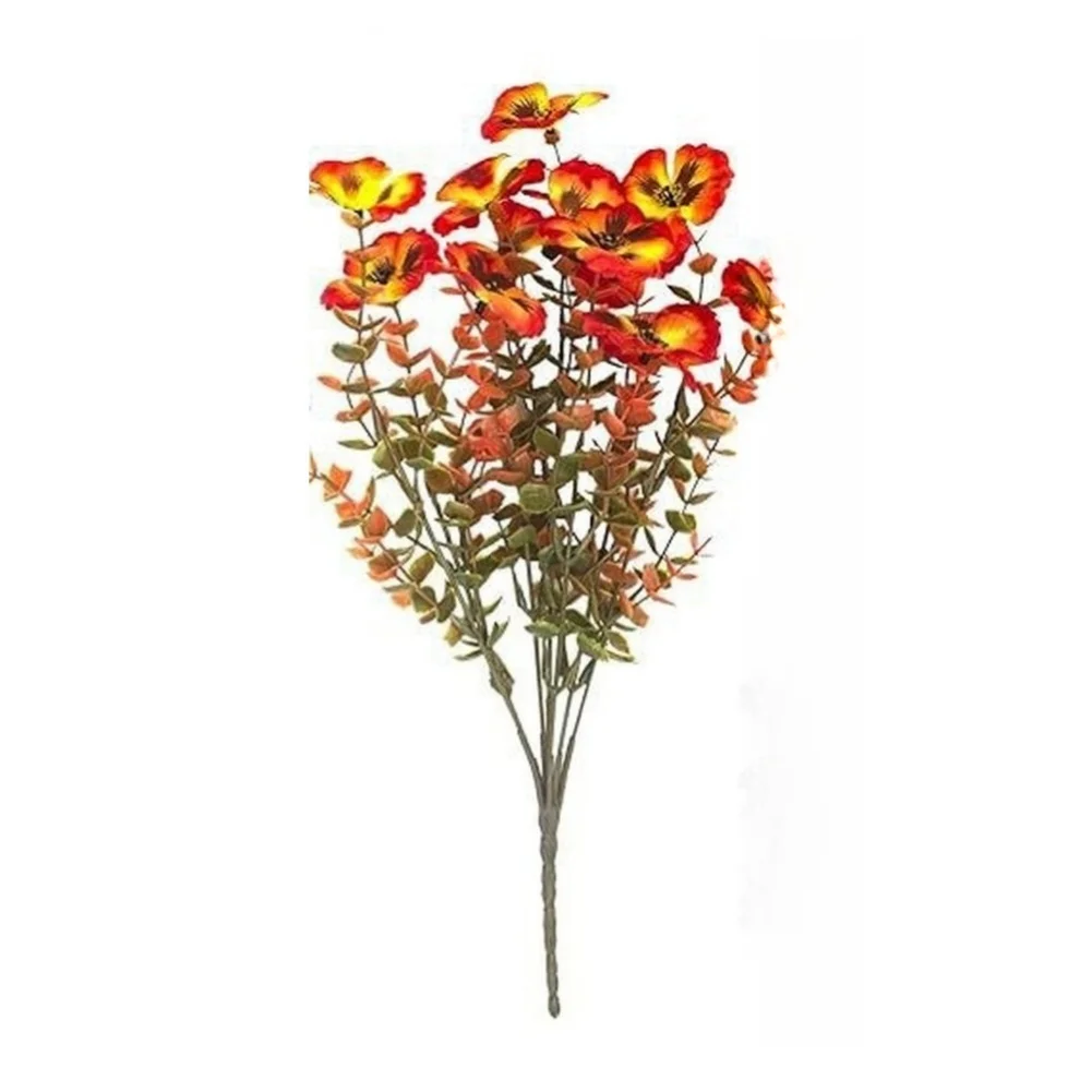 Artificial Pansy Flowers for Outdoor Autumn Decor Silk Plastic Home Garden Photography Backdrop 36cm Red Coffee Tone