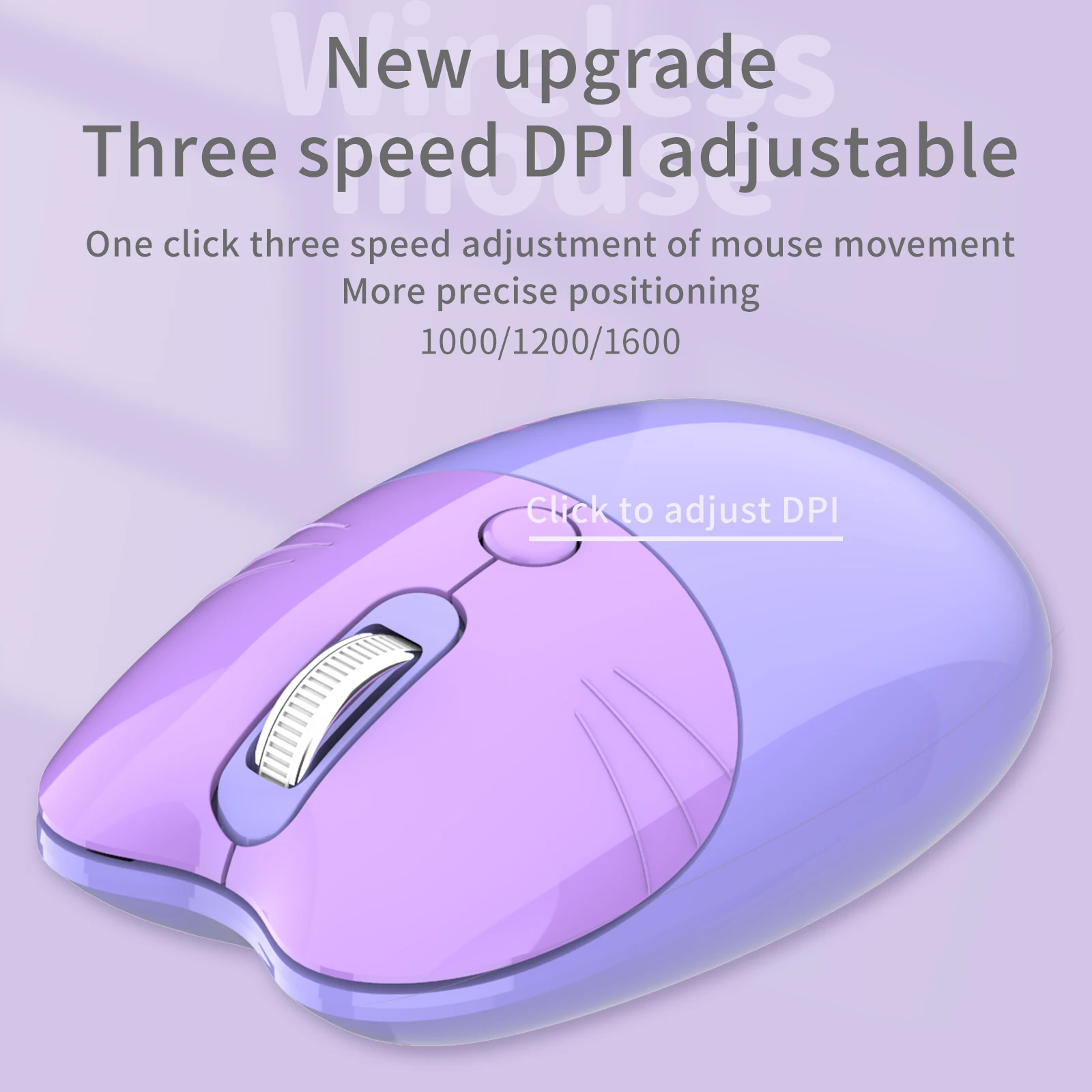 MOFii 1 Piece Dual-Mode Wireless Mouse, Gradient Cat Shape Cute Mouse, Bluetooth & 2.4G Silent Office Mouse,Battery Not Include