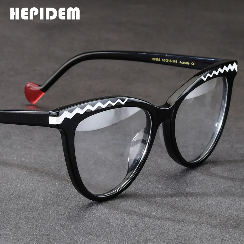 hepidem-女性のためのトレンディな高級メガネデザイナー特大猫アイグラス日本手作り9360