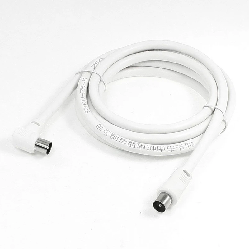 2M Metre Right Angle Angled RF TV Aerial Lead Cable Male to Coax Coaxial White