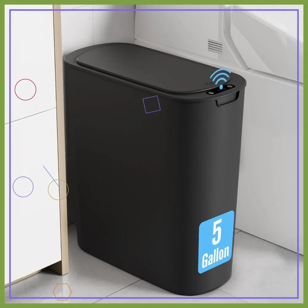 

Автоматическое мусорное ведро с датчиком движения на 5 галлонов, бесконтактная узкая урна для ванной, офиса, спальни, гостиной, черная