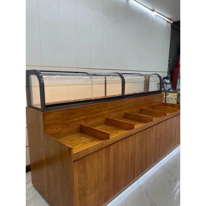 custom.Commercial Bakery Bread Display Stand Supermarket/Shopping Mall Glass Back Ladder Shelf LED Lighting Heavy Duty Eco-F
