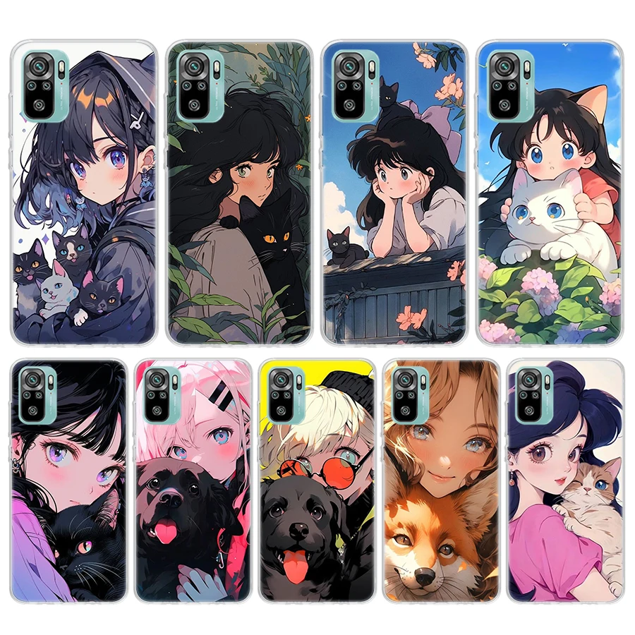 Мягкий чехол для телефона Cute Anime Ins Girls Animal Cat для Xiaomi Redmi 14C 13C 12C 13 12 10C 10A 10 9 9A 9C 9T 8 8A 7 7A 6A 6 Pro K70