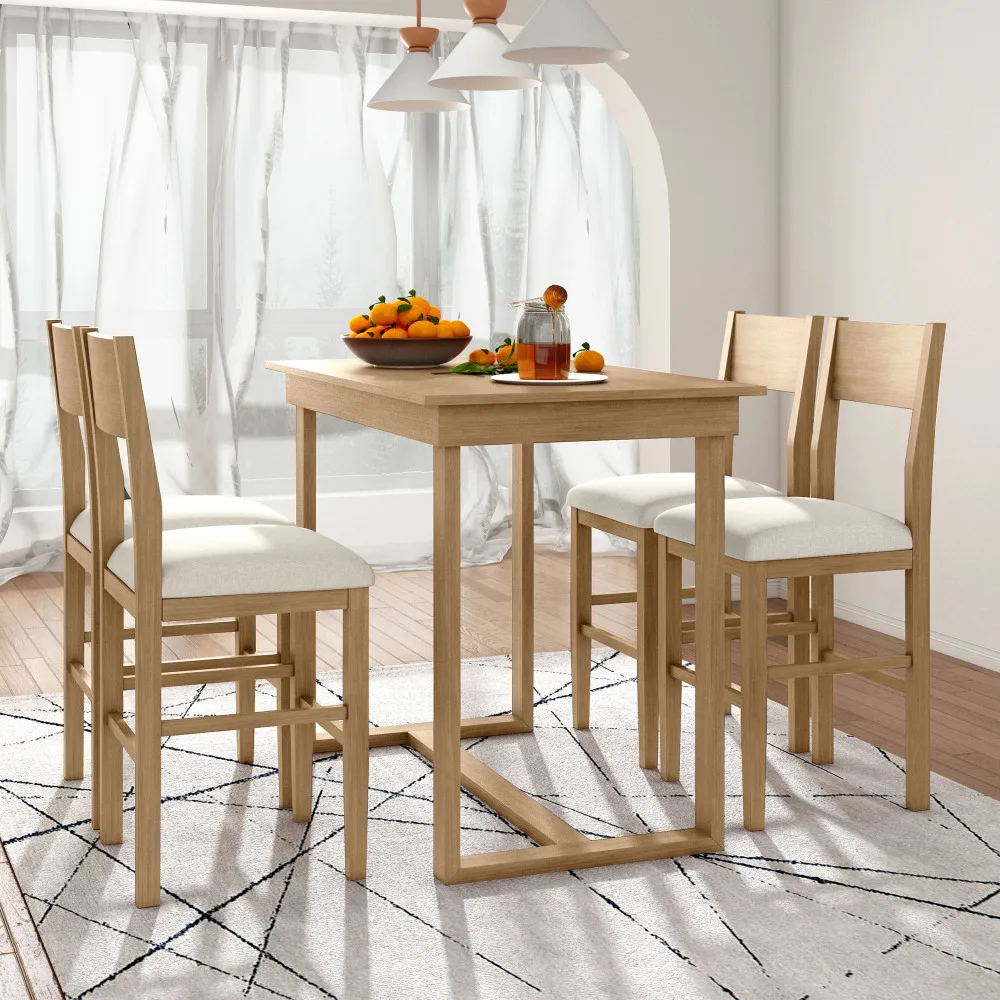 

Farmhouse Counter Height 5-Piece Dining Table Set with 1 Rectangular Dining Table and 4 Dining Chairs for Small Places,Brown