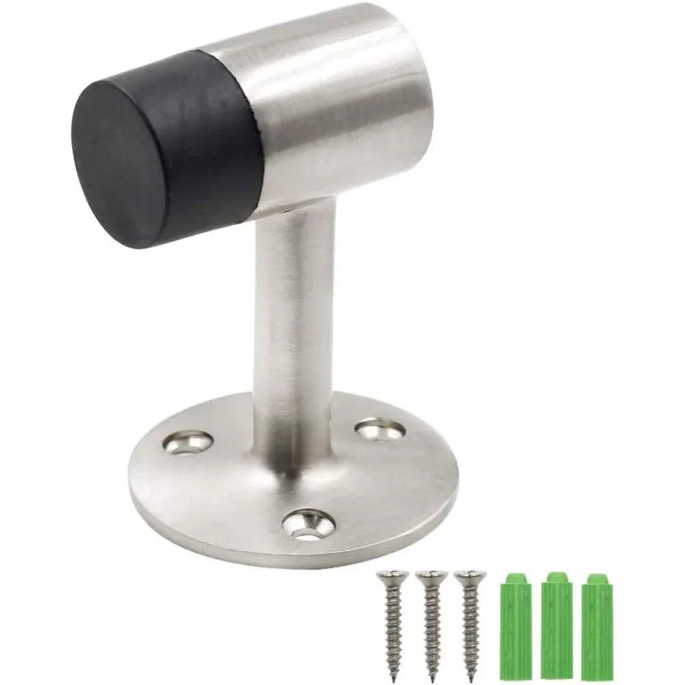 1PC Floor Mount Door Stopper Heavy Duty Zinc Alloy Door Stop Brushed Nickel Doorstop with Rubber Bumper Office Home Improvement