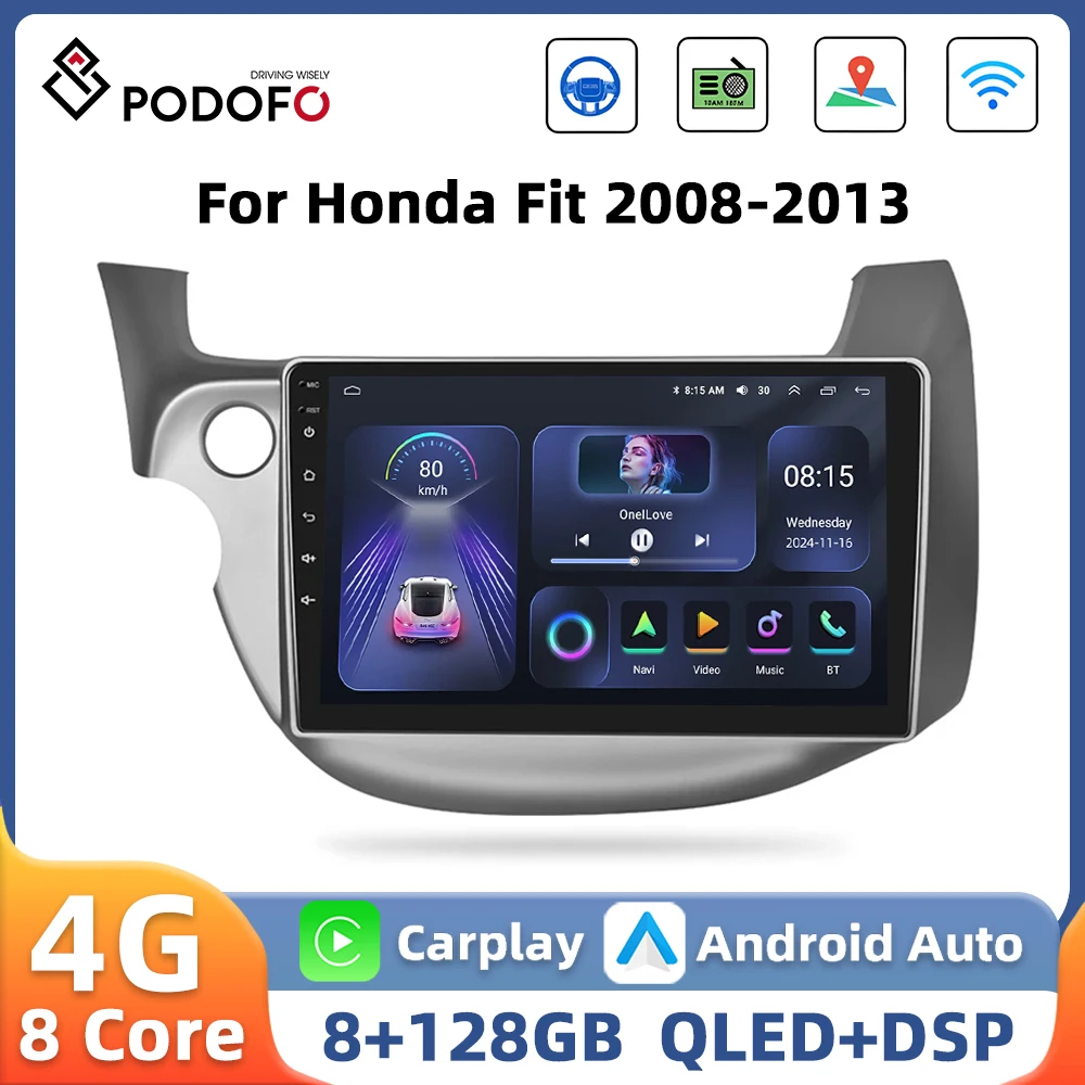 Podofo 10.1'' 2Din Car Radio For Honda Fit 2008-2013 Multimedia Player GPS Navigation Carplay Android Auto 4G WIFI 8Core DSP