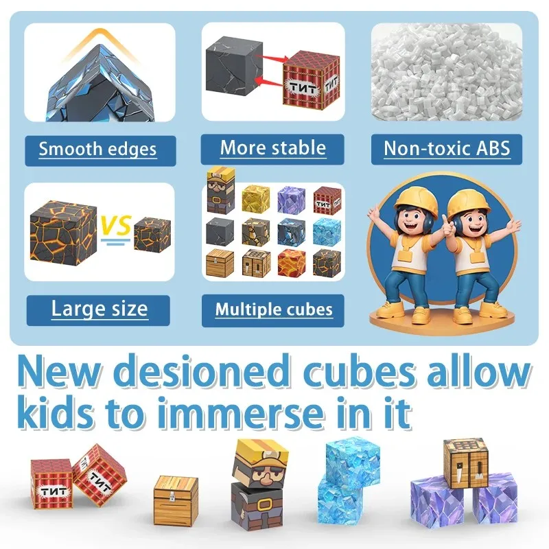 Blocos de construção magnéticos empilhamento conjunto de construção haste brinquedos sensoriais para meu mundo crianças meninos meninas idades 3 + diy cubo magnético presente