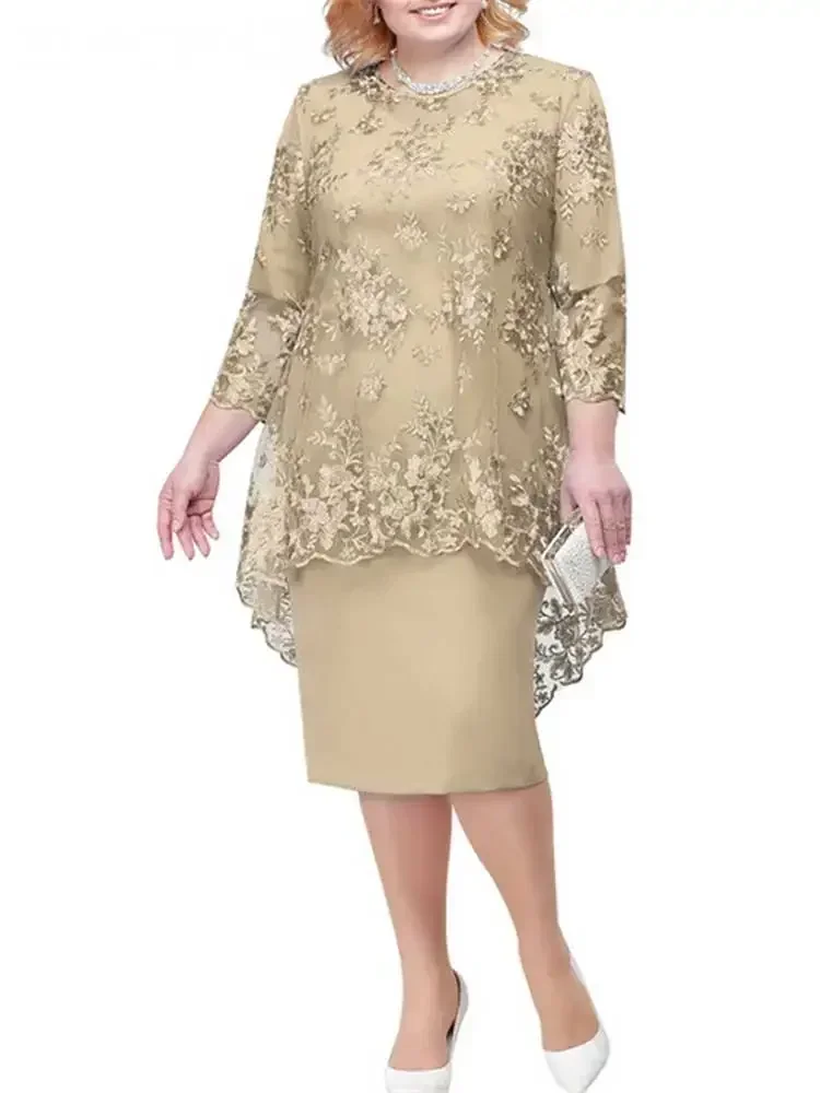 2023 Sukienka damska Plus Size O-neck Midi Loose Dress M-5XL Lady Evening Lace Mesh Sexy Elegant Dress Odzież damska Lato Jesień